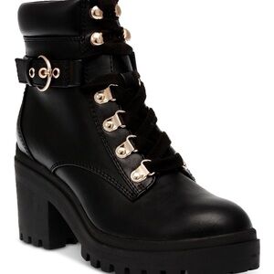 Wild Pair Bridgitt Lace-Up Side-Zip Lug-Sole Booties, black size 5.5 NEW